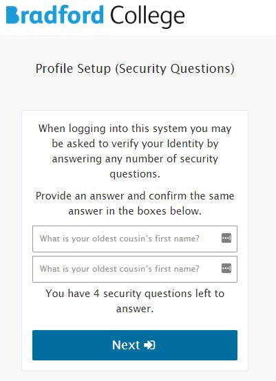 Profile Setup (Security Questions)